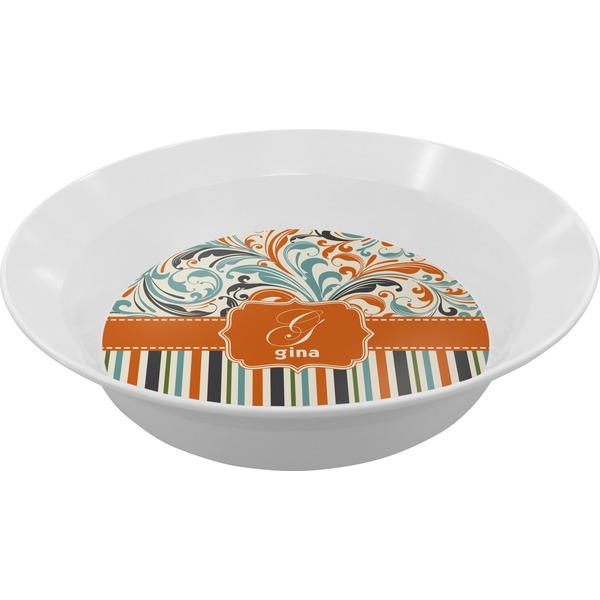 Custom Orange Blue Swirls & Stripes Melamine Bowl (Personalized)