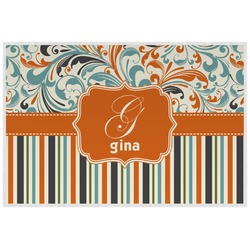 Orange Blue Swirls & Stripes Laminated Placemat w/ Name and Initial