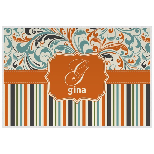 Custom Orange Blue Swirls & Stripes Laminated Placemat w/ Name and Initial