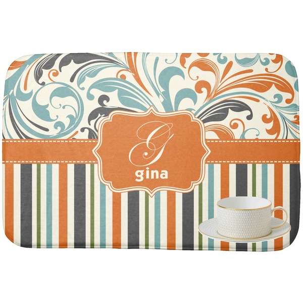 Orange Blue Swirls & Stripes Dish Drying Mat