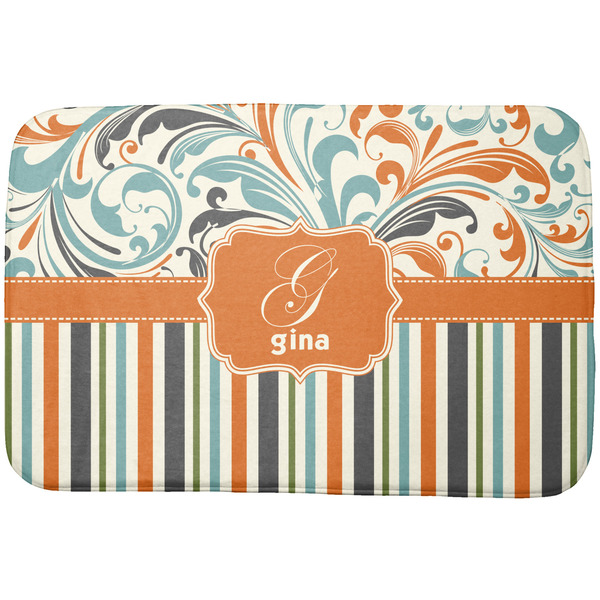 Custom Orange Blue Swirls & Stripes Dish Drying Mat (Personalized)