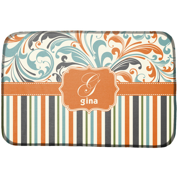 Custom Orange Blue Swirls & Stripes Dish Drying Mat (Personalized)