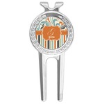 Orange Blue Swirls & Stripes Golf Divot Tool & Ball Marker (Personalized)