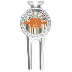 Orange Blue Swirls & Stripes Golf Divot Tool & Ball Marker (Personalized)