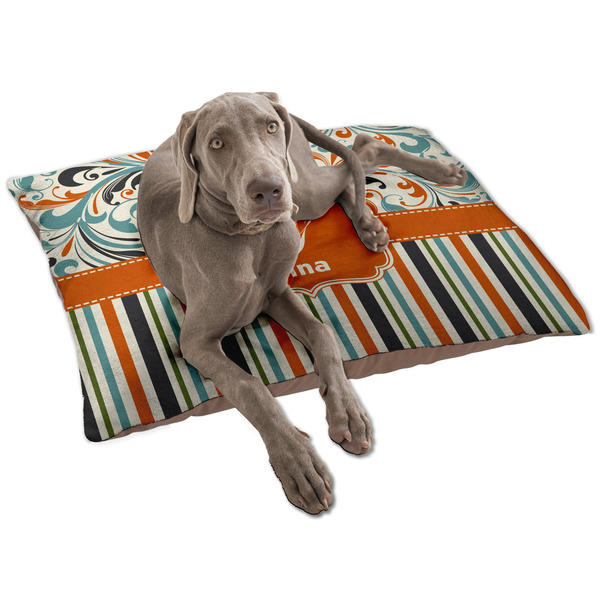 Custom Orange Blue Swirls & Stripes Dog Bed - Large w/ Name and Initial