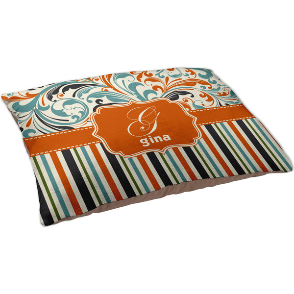 Orange Blue Swirls & Stripes Dog Bed - Large