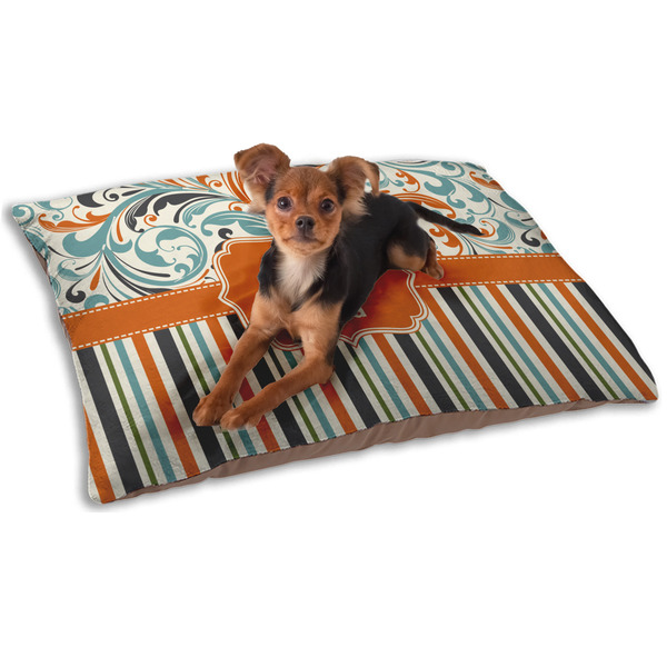 Custom Orange Blue Swirls & Stripes Dog Bed - Small w/ Name and Initial