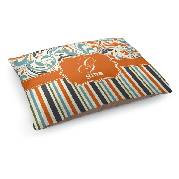 Custom Orange Blue Swirls & Stripes Dog Bed - Medium w/ Name and Initial