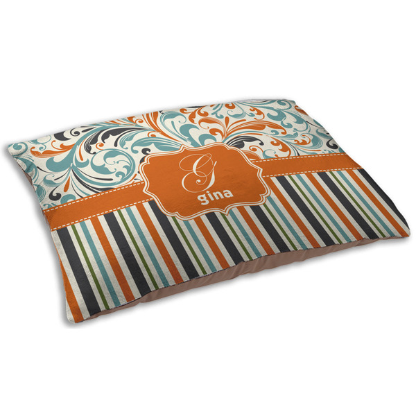 Orange Blue Swirls & Stripes Dog Beds - SMALL