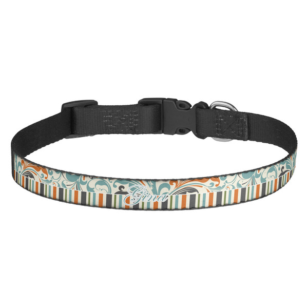 Custom Orange Blue Swirls & Stripes Dog Collar - Medium (Personalized)