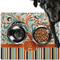 Orange Blue Swirls & Stripes Dog Food Mat - Large w/ Name and Initial