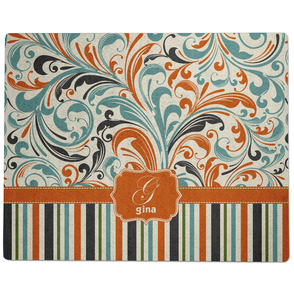 Orange Blue Swirls & Stripes Dog Food Mat - Large without Bowls