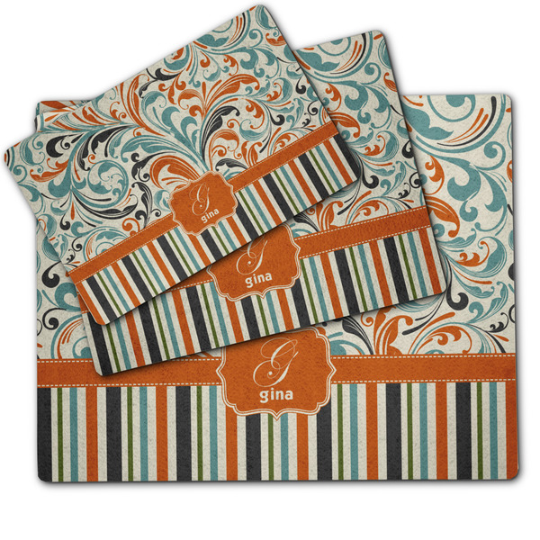 Orange Blue Swirls & Stripes Dog Food Mat - MAIN (sm, med, lrg)