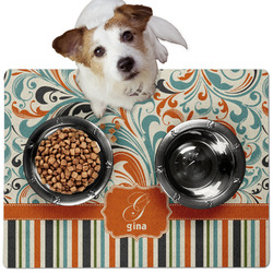 Orange Blue Swirls & Stripes Dog Food Mat - Medium w/ Name and Initial