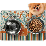Orange Blue Swirls & Stripes Dog Food Mat - Small w/ Name and Initial