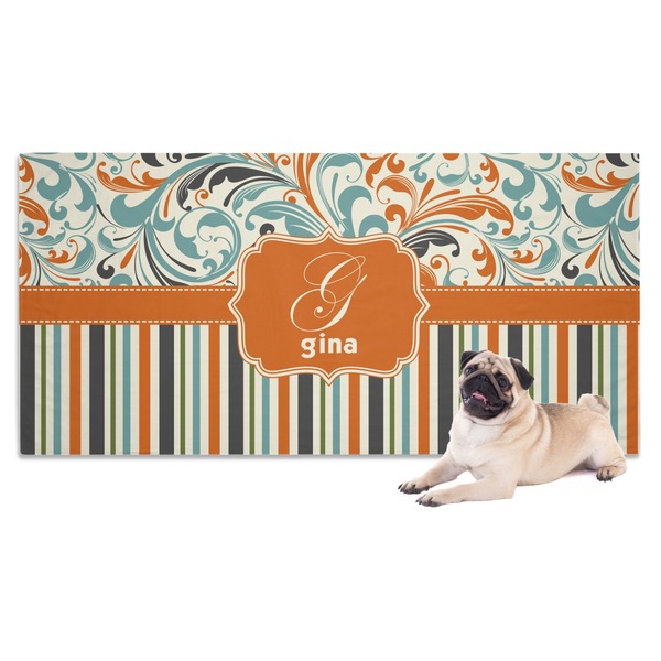 Custom Orange Blue Swirls & Stripes Dog Towel (Personalized)