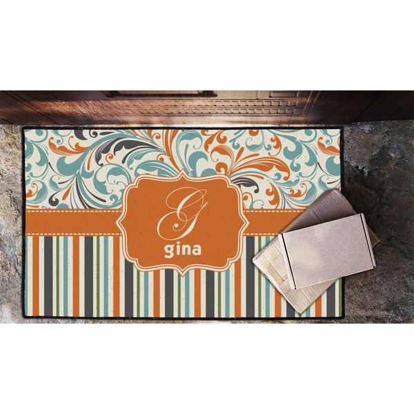Orange Blue Swirls & Stripes Door Mat - LIFESTYLE (Lrg)