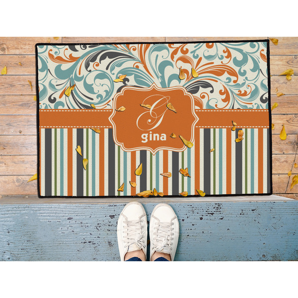 Orange Blue Swirls & Stripes Door Mat - LIFESTYLE (Med)