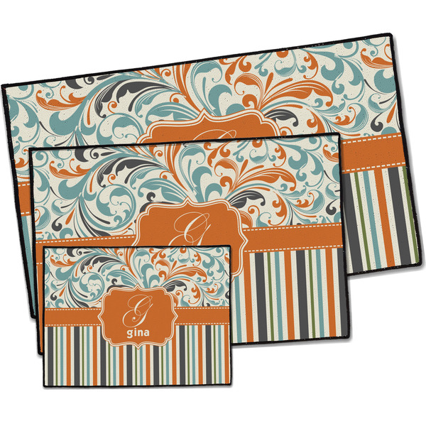 Orange Blue Swirls & Stripes Door Mats - PARENT MAIN
