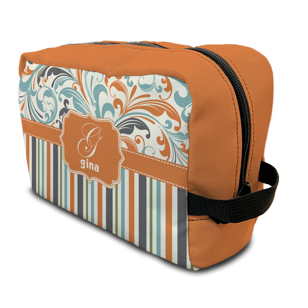 Custom Orange Blue Swirls & Stripes Toiletry Bag / Dopp Kit (Personalized)