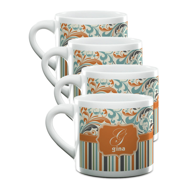 Custom Orange Blue Swirls & Stripes Double Shot Espresso Cups - Set of 4 (Personalized)