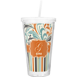 Orange Blue Swirls & Stripes Double Wall Tumbler with Straw (Personalized)