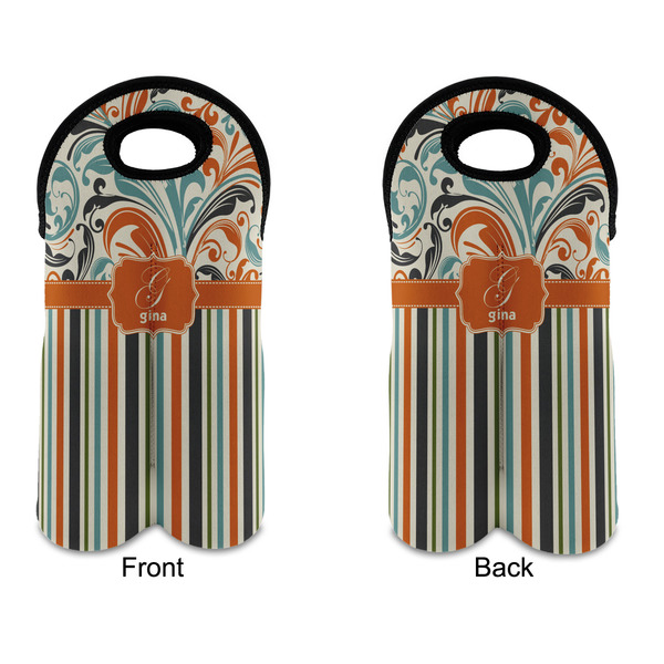 Orange Blue Swirls & Stripes Double Wine Tote - APPROVAL (new)