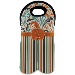 Orange Blue Swirls & Stripes Wine Tote Bag (2 Bottles) (Personalized)