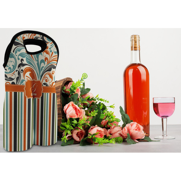 Orange Blue Swirls & Stripes Double Wine Tote - LIFESTYLE (new)