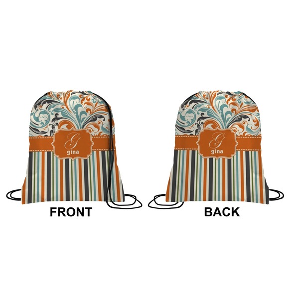 Orange Blue Swirls & Stripes Drawstring Backpack