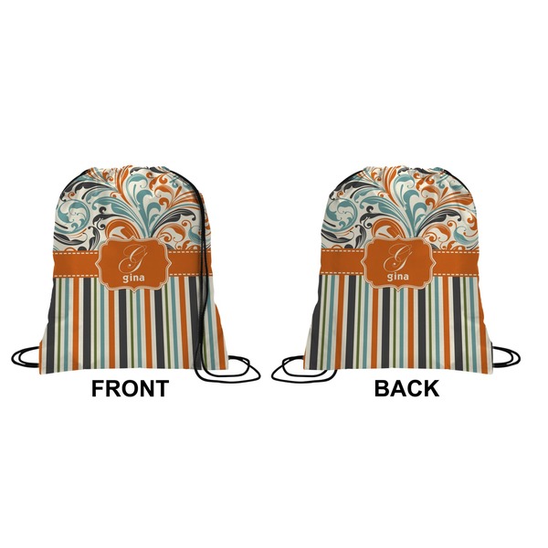 Orange Blue Swirls & Stripes Drawstring Backpack Front & Back Small