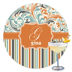 Orange Blue Swirls & Stripes Printed Drink Topper - 3.5" (Personalized)