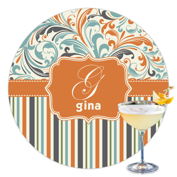 Custom Orange Blue Swirls & Stripes Printed Drink Topper - 3.5" (Personalized)