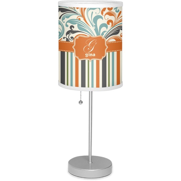Custom Orange Blue Swirls & Stripes 7" Drum Lamp with Shade (Personalized)