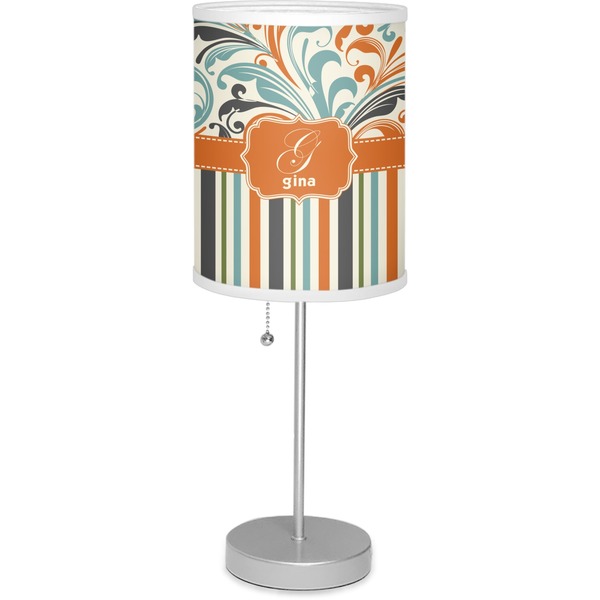 Custom Orange Blue Swirls & Stripes Lamp with Drum Shade (Personalized)