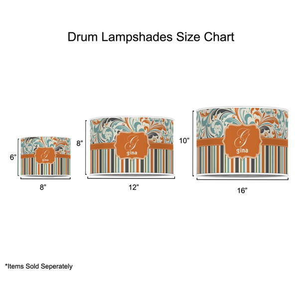 Orange Blue Swirls & Stripes Drum Lampshades - Sizing Chart