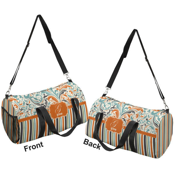 Orange Blue Swirls & Stripes Duffle bag large front and back sides