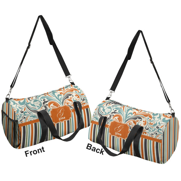 Orange Blue Swirls & Stripes Duffle bag small front and back sides