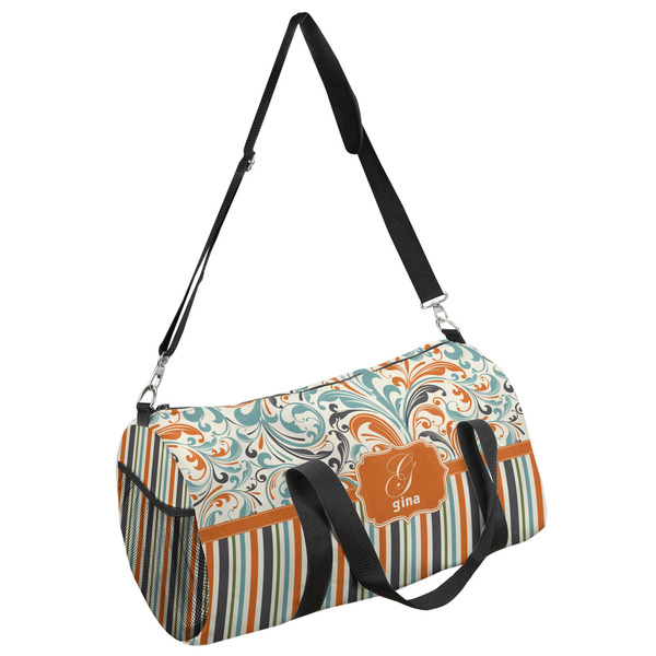 Custom Orange Blue Swirls & Stripes Duffel Bag (Personalized)