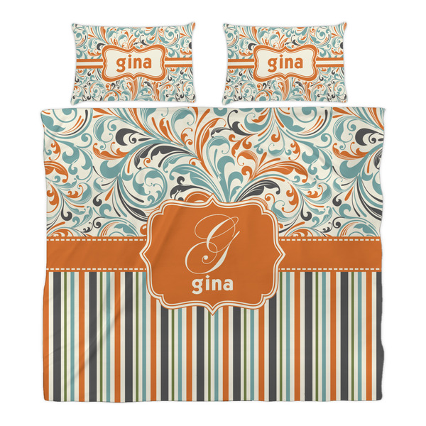 Orange Blue Swirls & Stripes Duvet Cover Set - King - Alt Approval