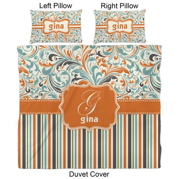 Orange Blue Swirls & Stripes Duvet Cover Set - King - Approval