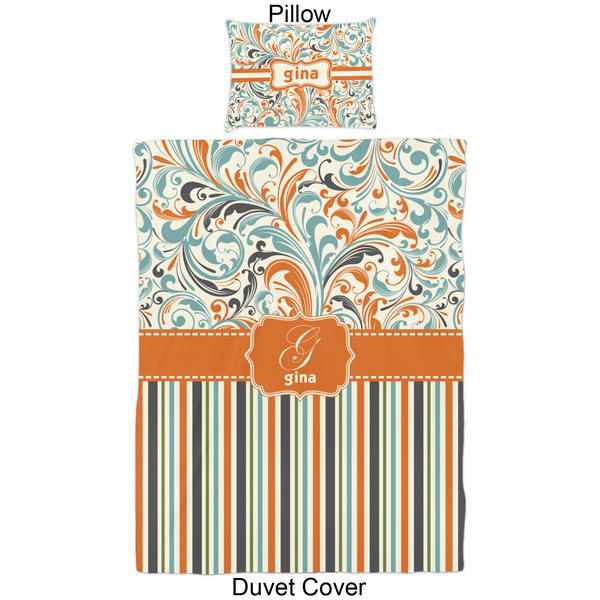 Orange Blue Swirls & Stripes Duvet Cover Set - Twin - Approval