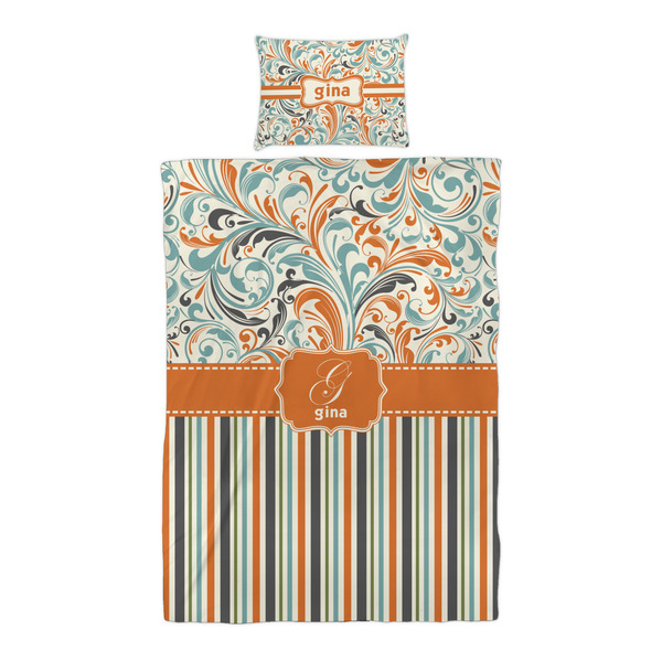 Orange Blue Swirls & Stripes Duvet Cover Set - Twin XL - Alt Approval
