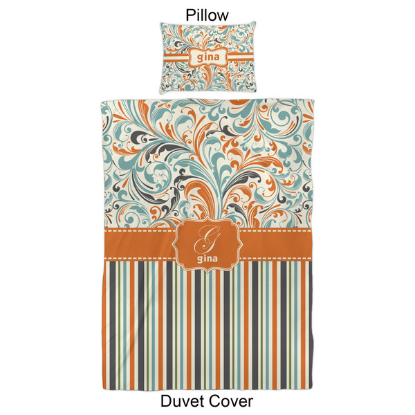 Orange Blue Swirls & Stripes Duvet Cover Set - Twin XL - Approval