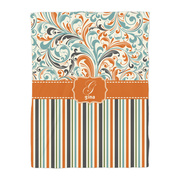 Orange Blue Swirls & Stripes Duvet Cover - Twin - Front