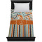 Orange Blue Swirls & Stripes Duvet Cover - Twin - On Bed - No Prop