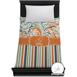 Orange Blue Swirls & Stripes Duvet Cover - Twin XL (Personalized)
