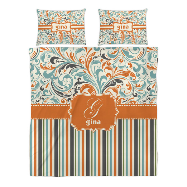 Orange Blue Swirls & Stripes Duvet cover Set - Queen - Alt Approval