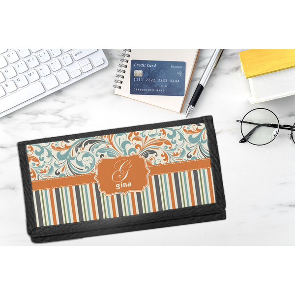 Orange Blue Swirls & Stripes DyeTrans Checkbook Cover - LIFESTYLE