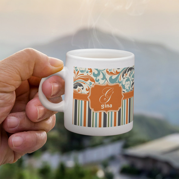 Custom Orange Blue Swirls & Stripes Single Shot Espresso Cup - Single (Personalized)